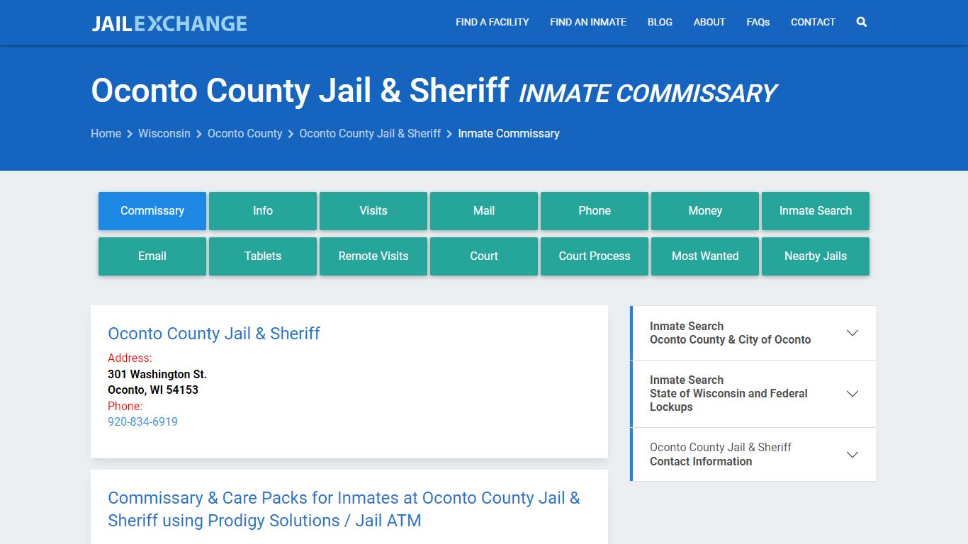 Oconto County Jail & Sheriff Inmate Commissary - Jail Exchange