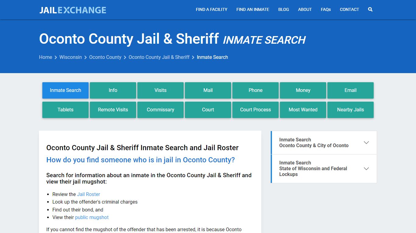 Oconto County Jail & Sheriff Inmate Search - Jail Exchange